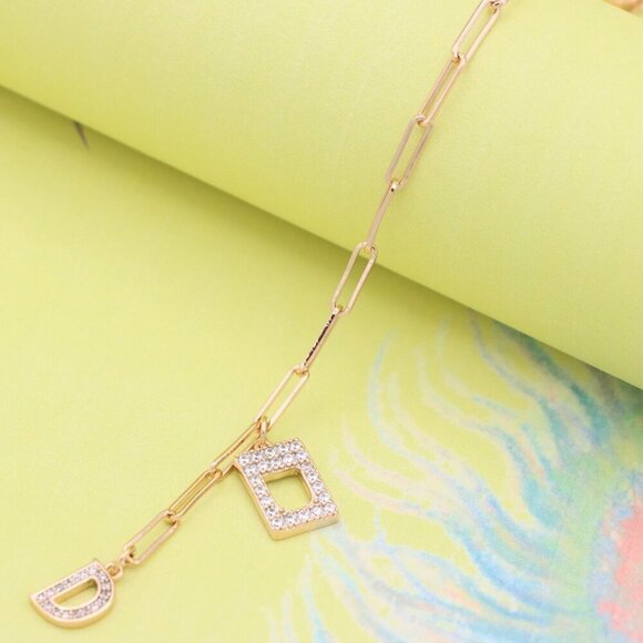 "Rose Gold Designer Bracelet with CZ Letter D Charms, XPBL0848 - Picture 7 of 12